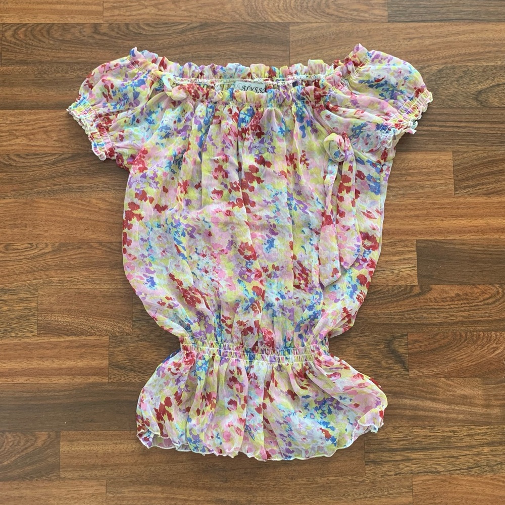 Alyssa Floral Blouse Sz S Sheer Pink Top Fairy Boho Cottagecore Soft Girl
